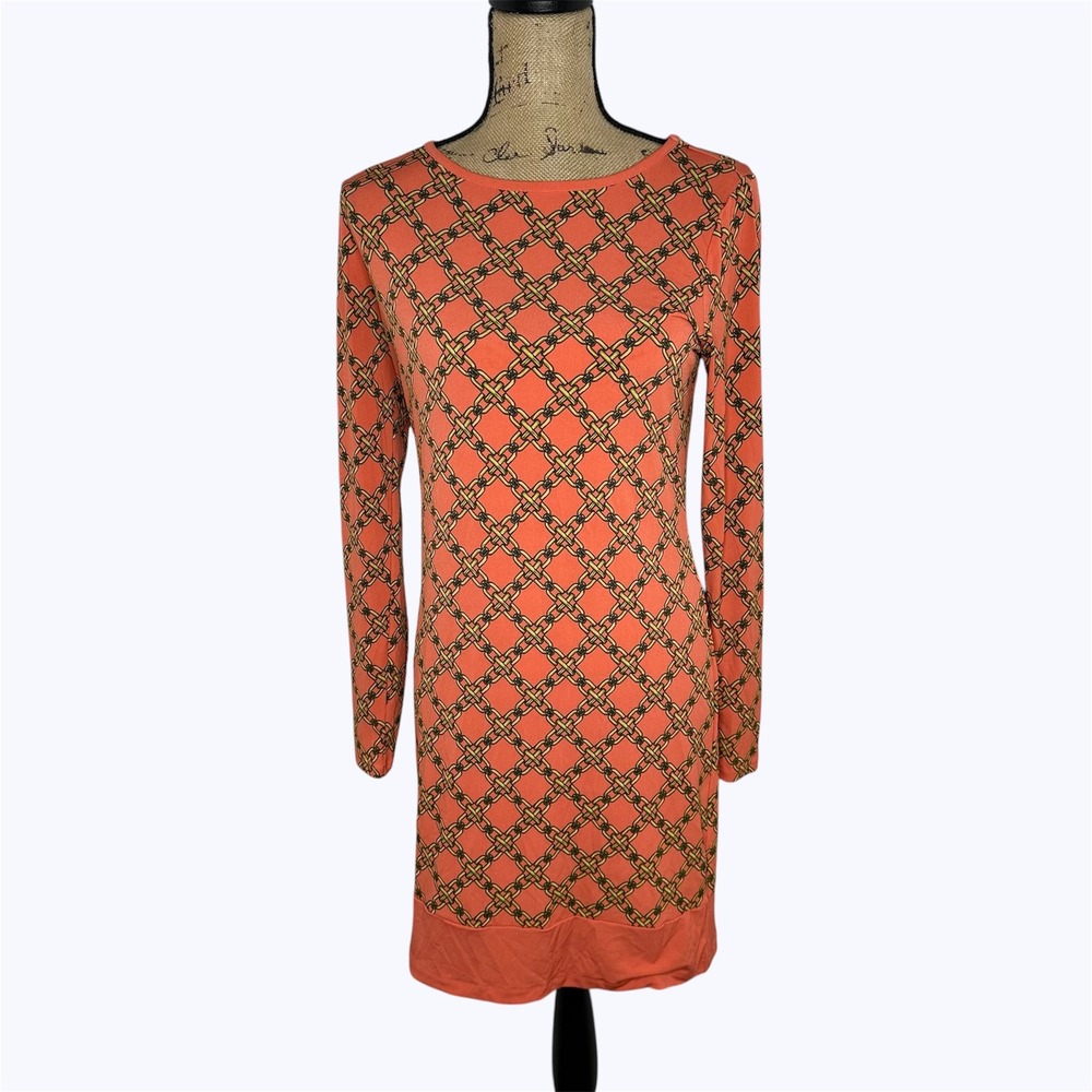 Michael Kors Chain Print Logo‎ Dress Pink Stretch Career Preppy Equestrian Sz S